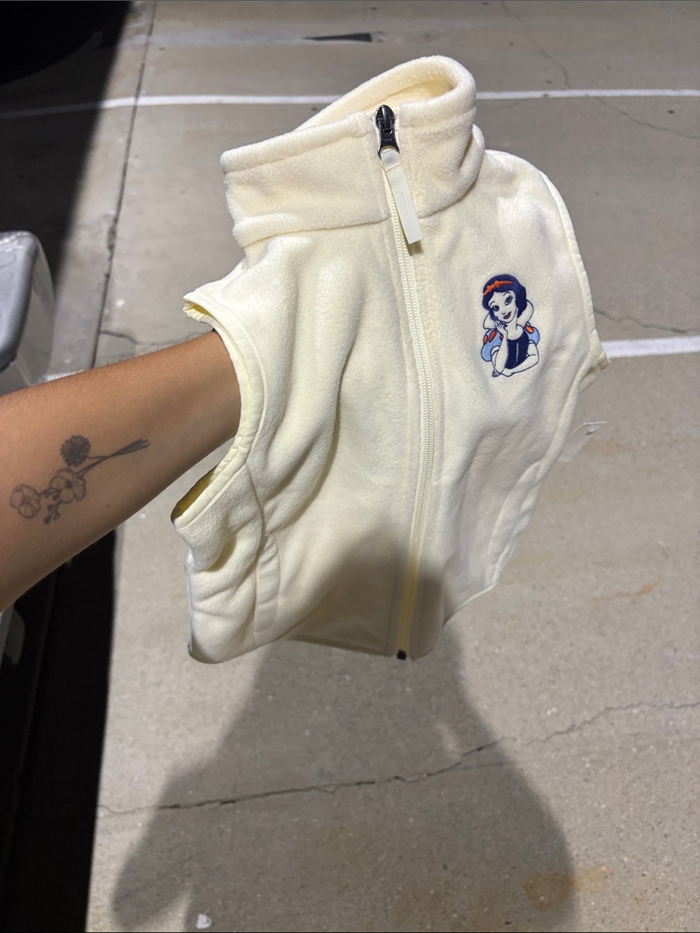 Cream Kids Fleece Vest with Snow White Embroidery